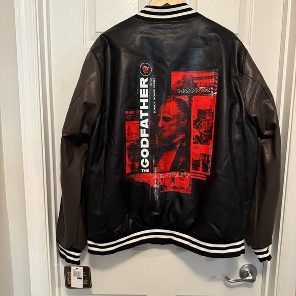 NWT The Godfather X Members Only Vegan Leather Bomber Varsity Jacket - Picture 2 of 5